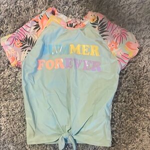 3/$15 Colorful 'Summer Forever' Graphic Takini swimsuit size 14 girls